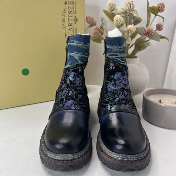 L'Artiste by Spring Step Avrilrose Leather/Textile Boot Multi Women 6.5-7 NWB - Picture 2 of 11